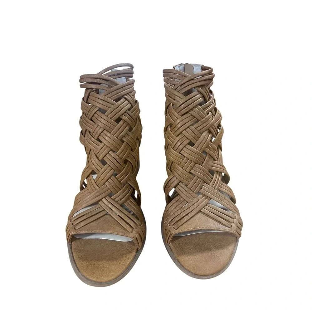 Seven Dials Womens Sandals Size 10 M Tan Strappy‎ High Heels Back Zipper H2349DH
